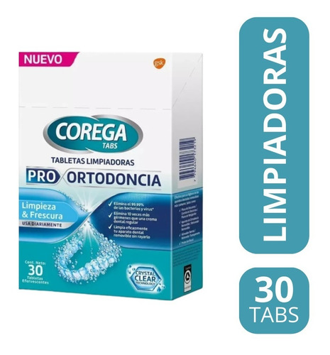 Corega Tabs Pro Ortodoncia Tabletas Limpiadoras X 30