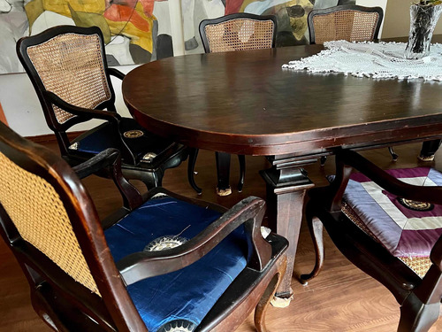 Mesa De Antiquário - Madeira Maciça - Com 8 Cadeiras
