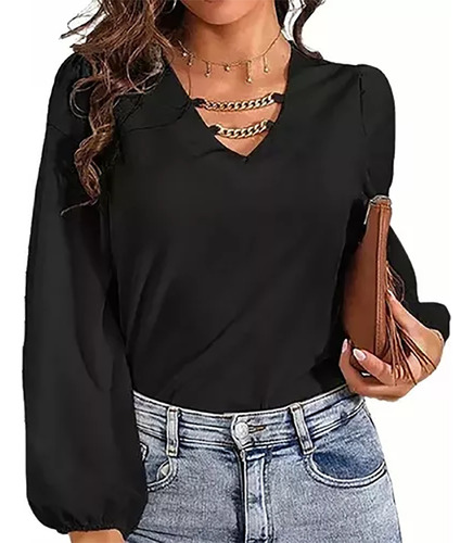 Blusa Para Dama De Moda Casual Camisa Sexy Con Cuello En V