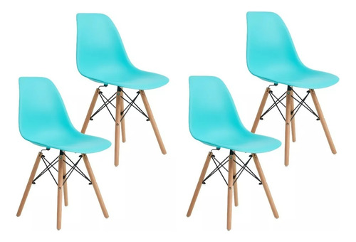 Set De 4 Sillas Sekme Estilo Eames Comedor Color Azul Aqua