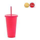 10 Vasos Reusables Con Popote Para Cafe Frio 24 Oz Color Rosa Neón