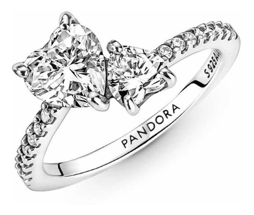 Anillo Pandora Doble Corazón Brillante + Kit De Regalo