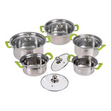 Juego 5 Ollas 10 Piezas Acero Inoxidable De Cocina Cacerola Plateado