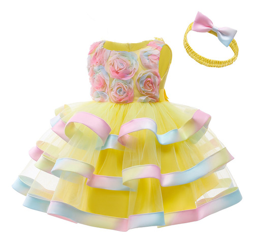 Vestido De Gasa Para Niña, Diseño De Princesa De Siete Color