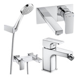 Combo Griferia Roca Escuadra Lav Pared+ducha Ext C/t+bidet