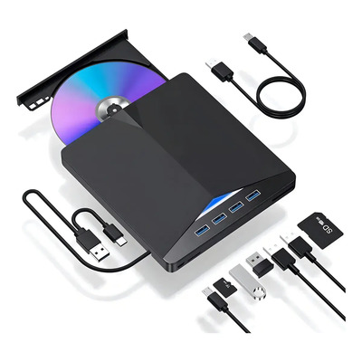 Ryvoxel Lector DVD Externo 2455 USB y Tipo C 24x Negro, 7 en 1 con Puertos USB\u002FSD\u002FTFS, Plug & Play para Laptop\u002FPC Escritorio, 1 Unidad, Ideal para Oficina\u002FEstudio\u002FCasa | MercadoLibre