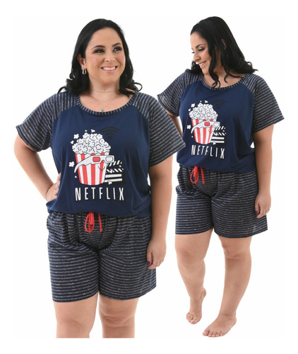 Pijama Feminino Plus Size Verão Manga Curta E Short Oferta