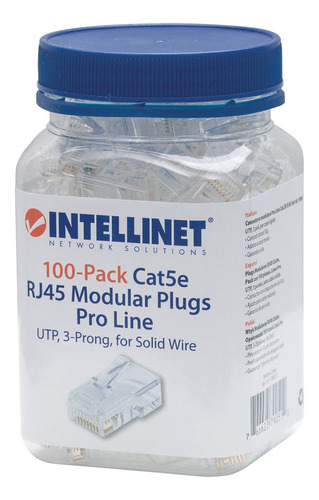 Plug Rj45 Intellinet Cat 5e Utp Solido  Linea Pro. 100 Pieza