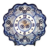 Reloj De Talavera Poblana Barroca Azul 26 Cm Florecitas #8