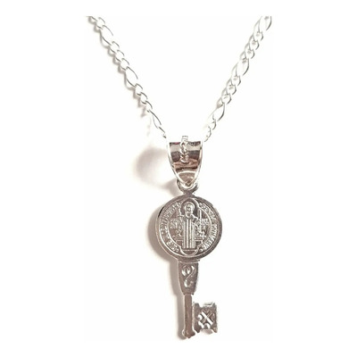 Dije Medalla Llave De San Benito + Cadena De Plata Ley 925 G | Meses sin interés
