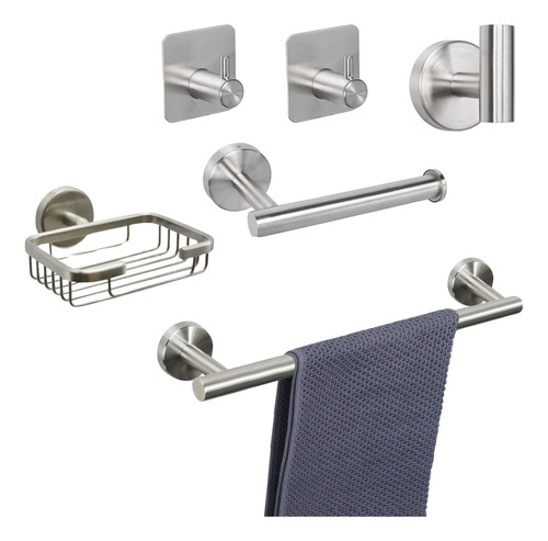 Set Accesorios Para Baño X 6 Piezas Acero Inoxidable