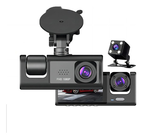  Dash Cam Hd Triple Cámara Con Pantalla Para Auto  + Reversa