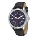 Relógio Mondaine Masculino Couro Preto Fundo Azul Original