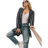 Cardigan Capa Feminina Trico Listrada Zig Zag Paula Elegante