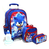 Kit Mochila Infantil Escolar Sonic Game Grande Rodinhas