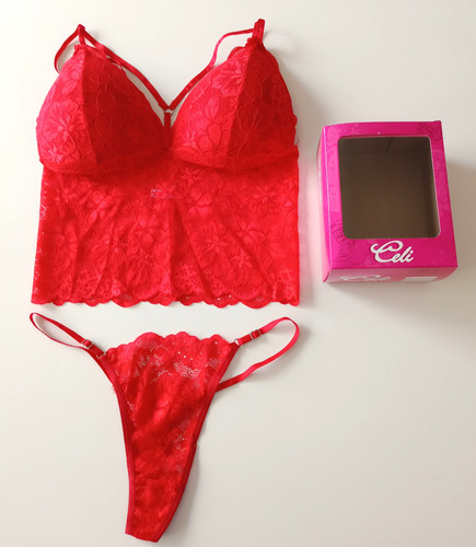 Conjunto Bralette Encaje Taza Soft Armada Y Cola Less