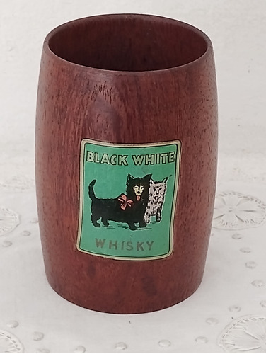 Antiguo Vaso O Portalápices De Madera Etiqueta Whisky