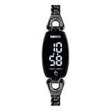 Reloj Mujer Skmei 1588 Touch Watch Digital Minimalista Led Color De La Malla Plateado Color Del Fondo Negro