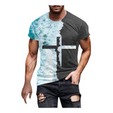 R Fashion, Estampado Cómodo, Manga Corta Para Hombre, Redond