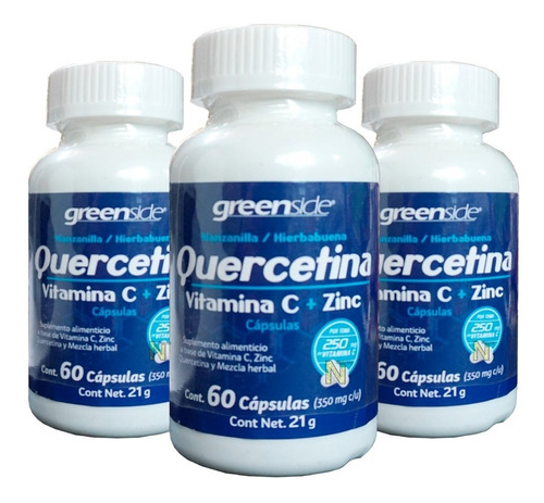 (3 Pzas) Quercetina, Vitamina C Y Zinc (60 Caps) Greenside
