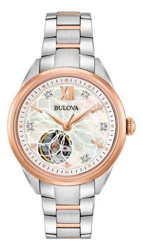 Reloj Para Mujer Bulova 98p170 Mecanicals Color De La Correa Plateado Color Del Fondo Blanco