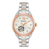 Reloj Para Mujer Bulova 98p170 Mecanicals Color De La Correa Plateado Color Del Fondo Blanco