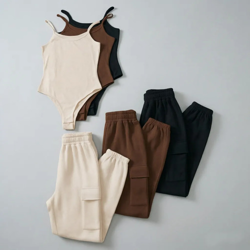 Blusas Mujer Body Y Pantalones Deportivos Cálidos 3 Set 6pcs