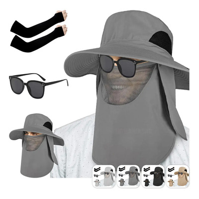 Tigmanerung Kit 3pz Sombrero El Sol Gorra Uv Protección Cuello Y Cara +manga Y Gafa Hombres Y Mujer Gris | MercadoLibre