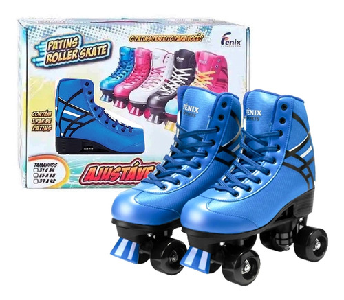 Patins Tradicional Quad Roller Retro Azul 31 Ao 42 - Fenix