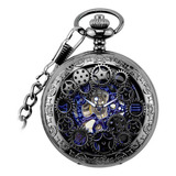 Reloj Mecánico De Bolsillo Gear Gun, Negro, Con Collar Hueco Color Azul