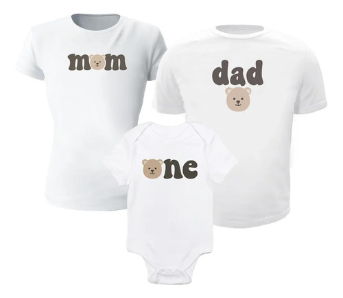 Kit 3 Playeras Amor De Familia Osos Mom Dad One Baby Bebe