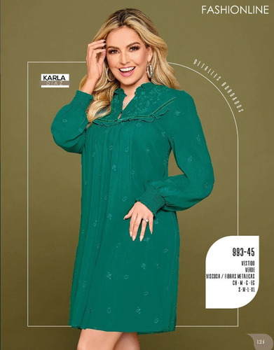 Vestido Cklass 993-45 Verde Bordado Outlet/saldos Mchn