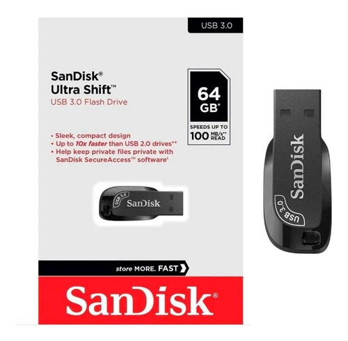 Pendrive 64gb Usb 3.0. Sandisk Ultra Shift 100mbps Black