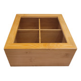 Caja De Té De Bambú Con Visor 4 Compartimentos