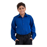 Camisa Social Juvenil Infantil Masculina Azul Manga Longa