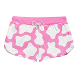 Short Praia Feminino Animal Print Estampa Vaca Rosa Ref0321