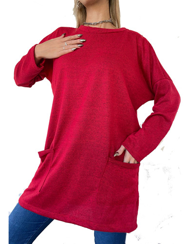 Sweater Camiseta Remeron Largo Bolsillo Lanilla Grande