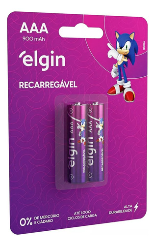 Pilha Recarregavel Aaa Palito 900mah Elgin