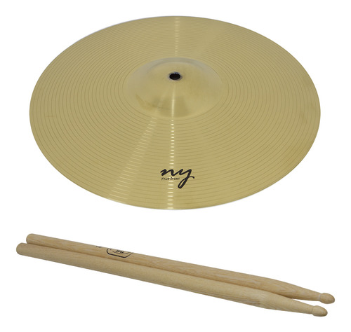 Prato De Ataque De Bateria 16 + Baqueta 5a Hickory New York Cor Dourado