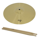 Prato De Ataque De Bateria 16 + Baqueta 5a Hickory New York Cor Dourado