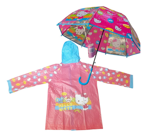 Piloto Y Paragua Impermeable Infantil Lluvia Hello Kitty