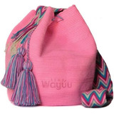 Mochilas Wayuu Decorativo Rosada Grandes Hechas A Mano.