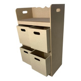 Organizador Brinquedo Infantil Com 4 Caixas Multiuso Mdf