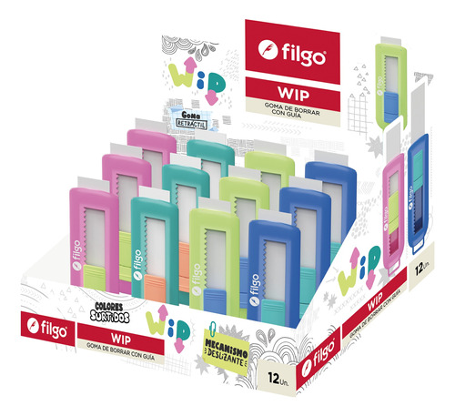 12 Gomas De Borrar Retractiles Filgo Wip 4010 En Caja 