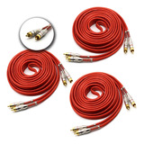 Kit 3 Cabos Rca Blindado 5 Metros 5 Mm Vermelho