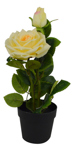 Planta Rosa Artificial Macetero Plástico Decoración 28cm