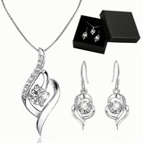 Juego Collar Y Aretes Mujer De Plata 925 Corazón Con Cristal