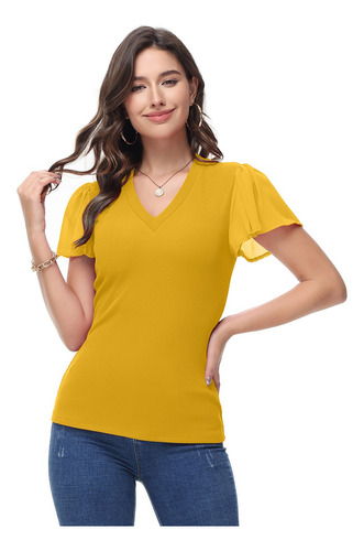 Blusa Dama De Manga Corta Con Volantes Moda Casual Elegante