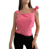 Blusa Crepe Bretel Volados Espalda Descubierta Atar