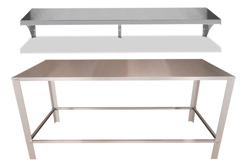 Kit Bancada Mesa 100% Aço Inox Açougue + Prateleira 143x22 